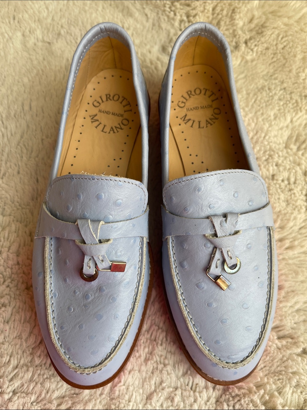 Girotti Milano Light Lavender Ostrich-Embossed Loafers Size 37